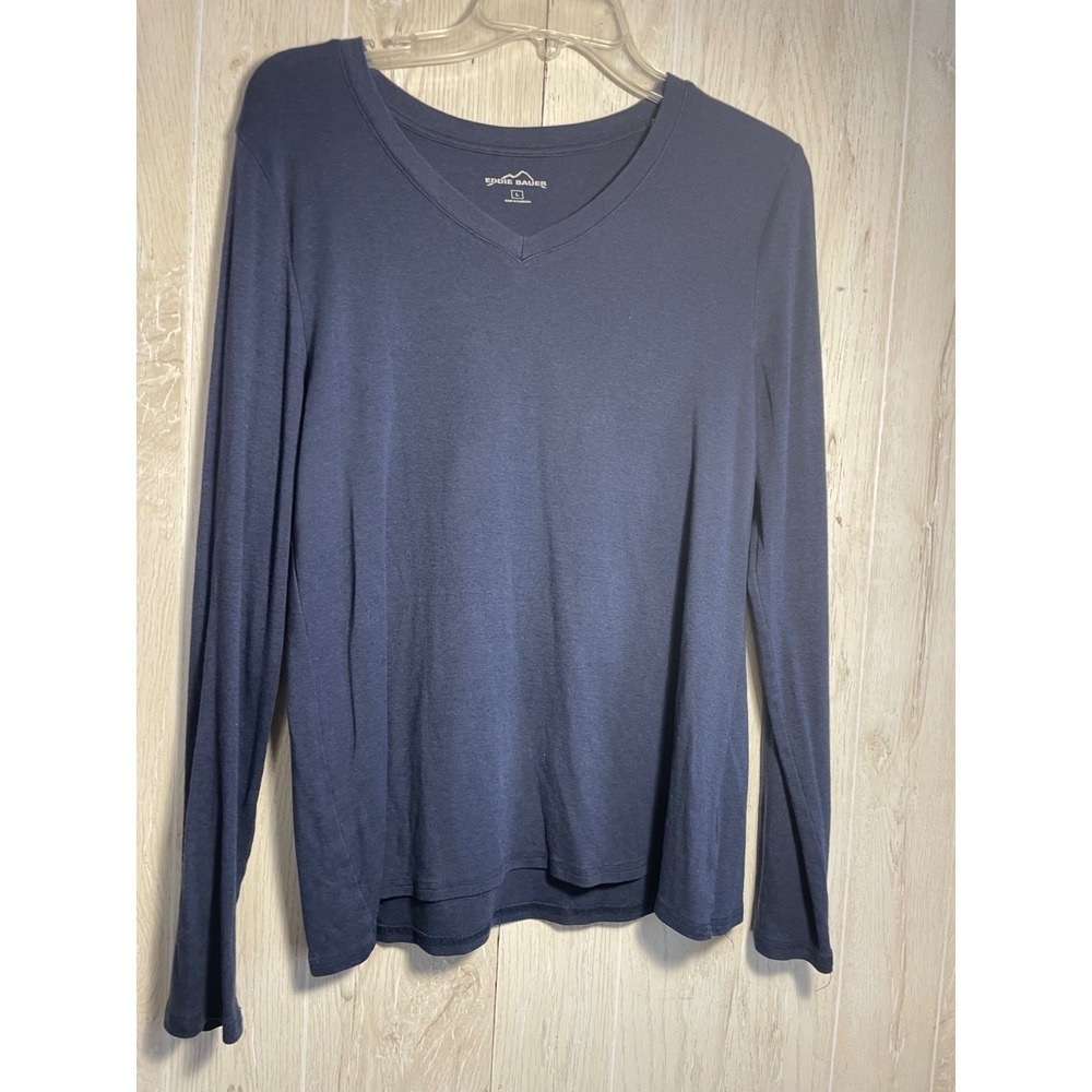 Eddie Bauer T Shirt Womens Large Long Sleeve Tee Cotton Hiking Outdoors Gorp